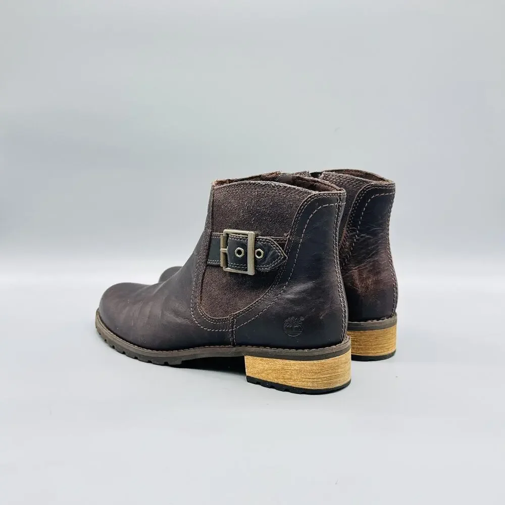 Timberland Boots Womens 7 Brown Leather Earthkeepers Ankle Buckle Zip Booties